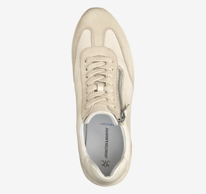 Women Gracie SideZip Lace Up Bone CalfskinSuede Women8217s Shoes Johnston and Murphy