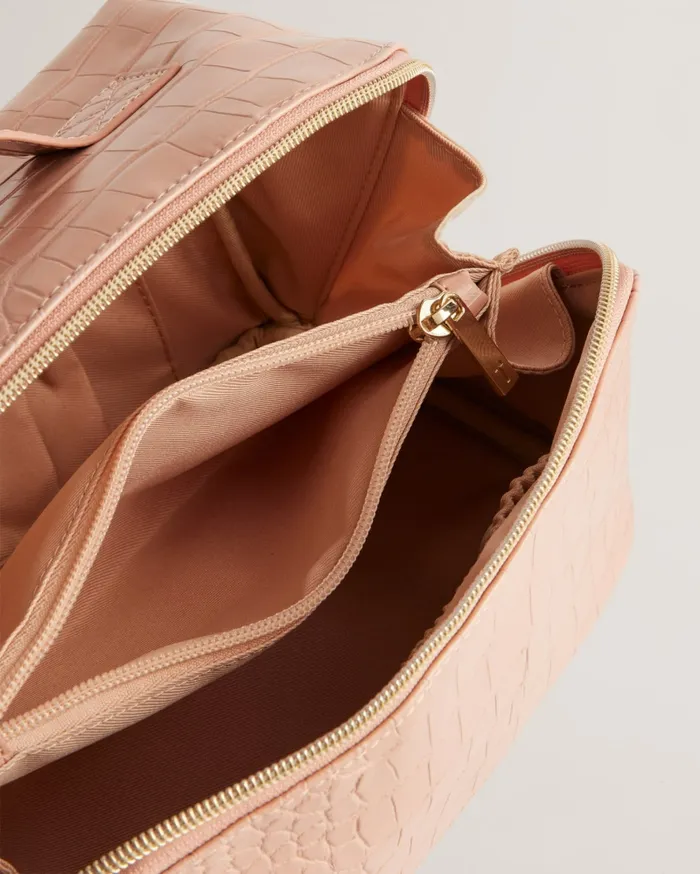 Women HAANAS 8211 Large Gloss Croc Effect Washbag Pale Pink Ted Baker Wash and Makeup Bags