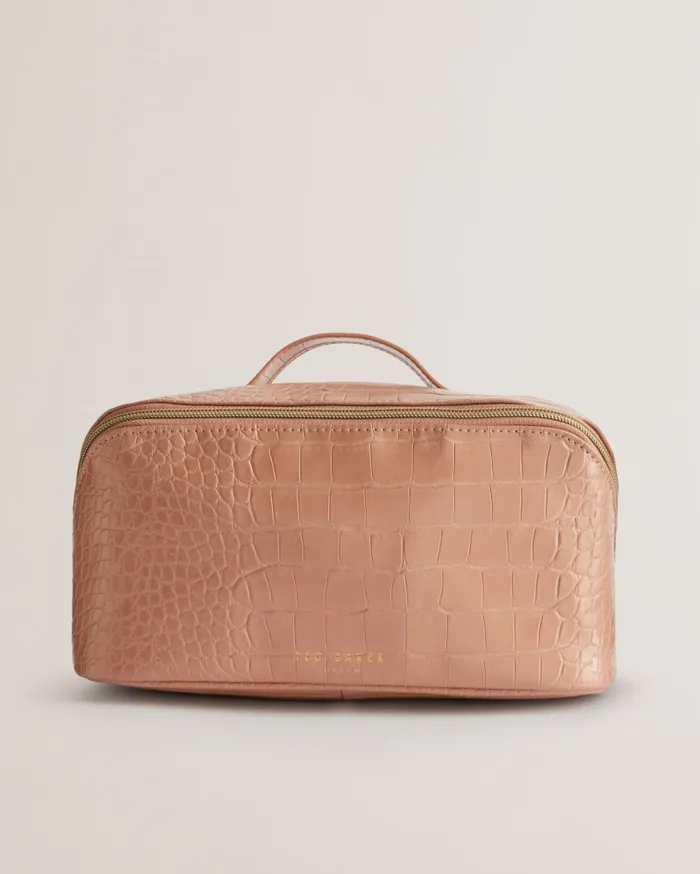 Women HAANAS 8211 Large Gloss Croc Effect Washbag Pale Pink Ted Baker Wash and Makeup Bags