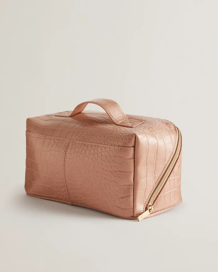 Women HAANAS 8211 Large Gloss Croc Effect Washbag Pale Pink Ted Baker Wash and Makeup Bags