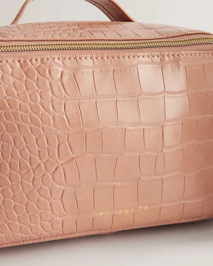 Women HAANAS 8211 Large Gloss Croc Effect Washbag Pale Pink Ted Baker Wash and Makeup Bags