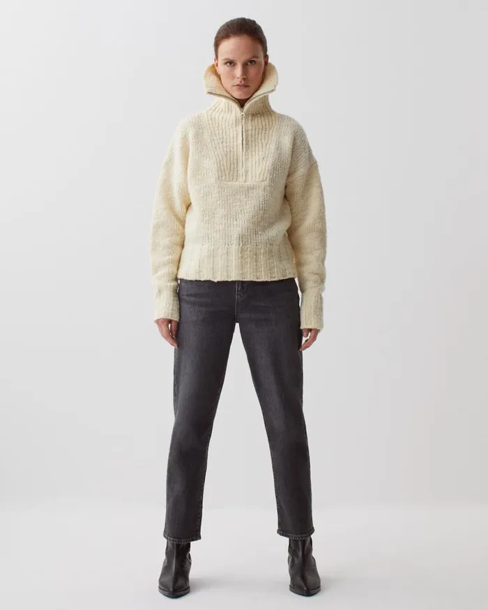 Women HalfZip Jumper Glass Green Beige Comptoir Des Cotonniers Knit