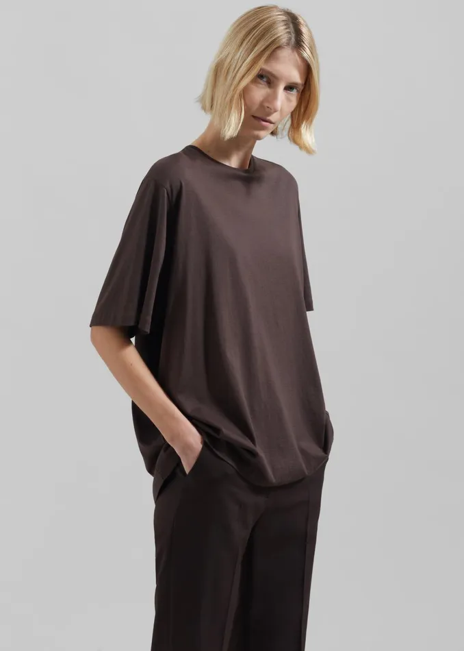 Women Harper Soft Organic TShirt 8211 Brown The Frankie Shop Tops