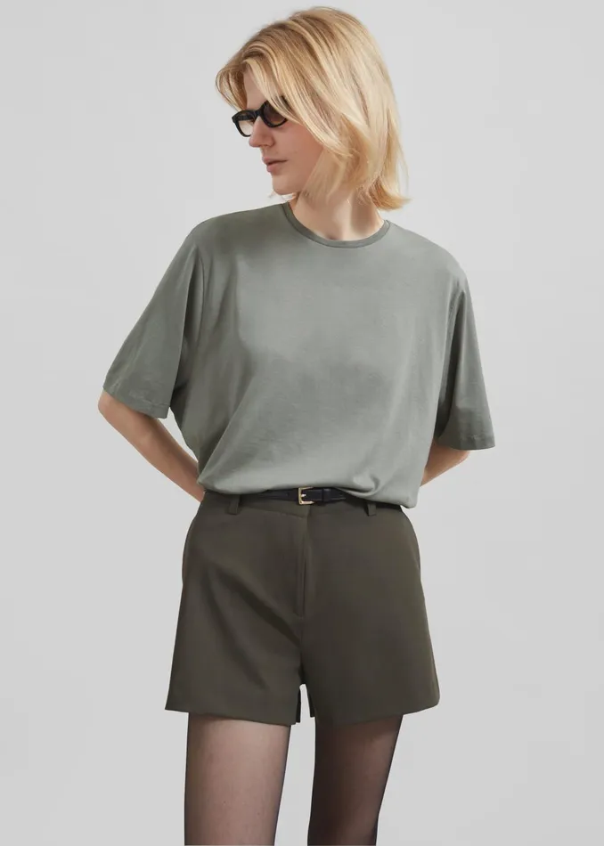 Women Harper Soft Organic TShirt 8211 Light Khaki The Frankie Shop Tops