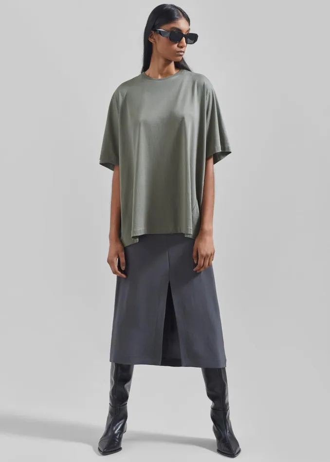 Women Harper Soft Organic TShirt 8211 Light Khaki The Frankie Shop Tops