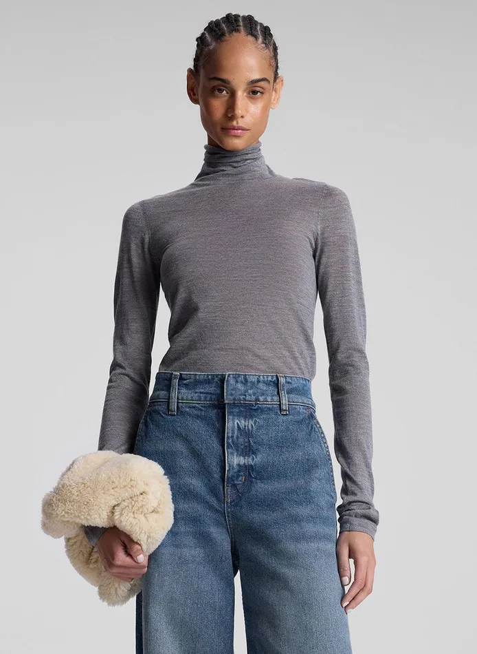 Women Hayes Fine Merino Turtleneck Top Medium Heather Grey ALC Tops