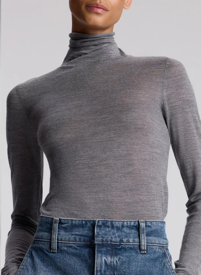 Women Hayes Fine Merino Turtleneck Top Medium Heather Grey ALC Tops