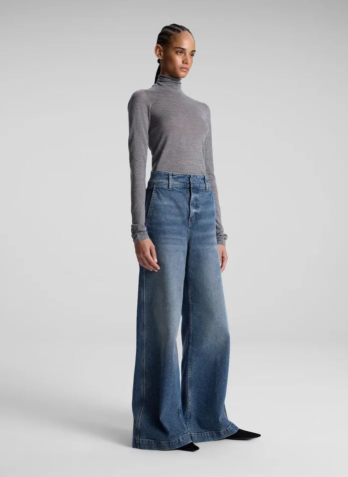 Women Hayes Fine Merino Turtleneck Top Medium Heather Grey ALC Tops