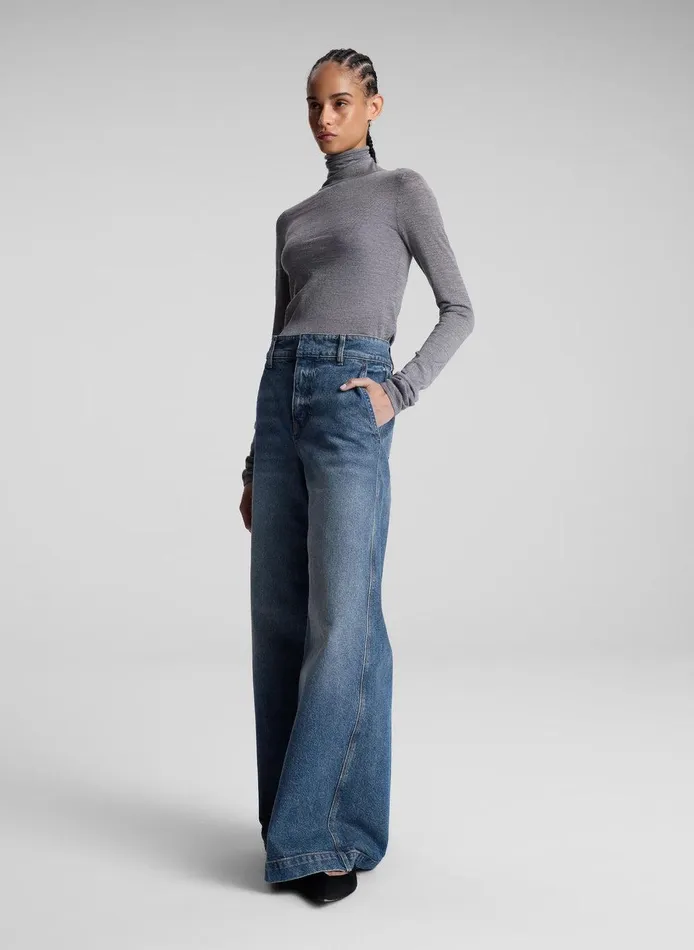 Women Hayes Fine Merino Turtleneck Top Medium Heather Grey ALC Tops