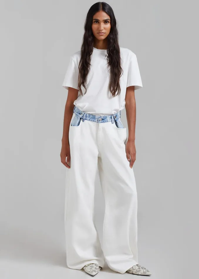 Women Hayla Contrast Denim Pants 8211 Off WhiteBlue The Frankie Shop Bottoms