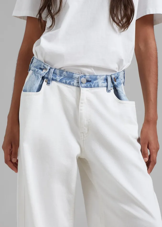 Women Hayla Contrast Denim Pants 8211 Off WhiteBlue The Frankie Shop Bottoms