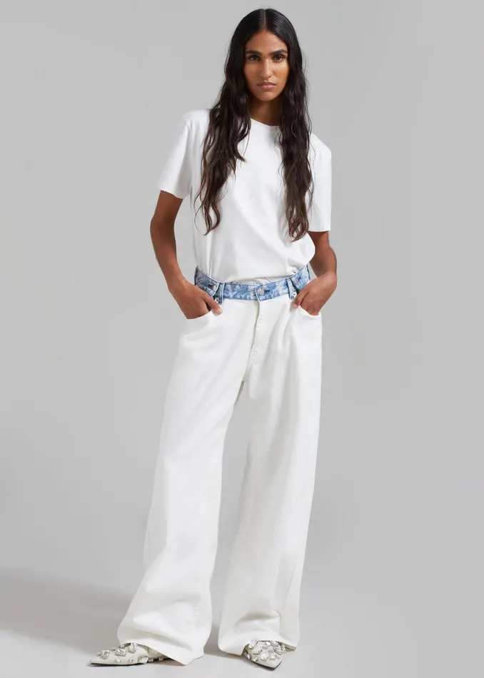 Women Hayla Contrast Denim Pants 8211 Off WhiteBlue The Frankie Shop Bottoms