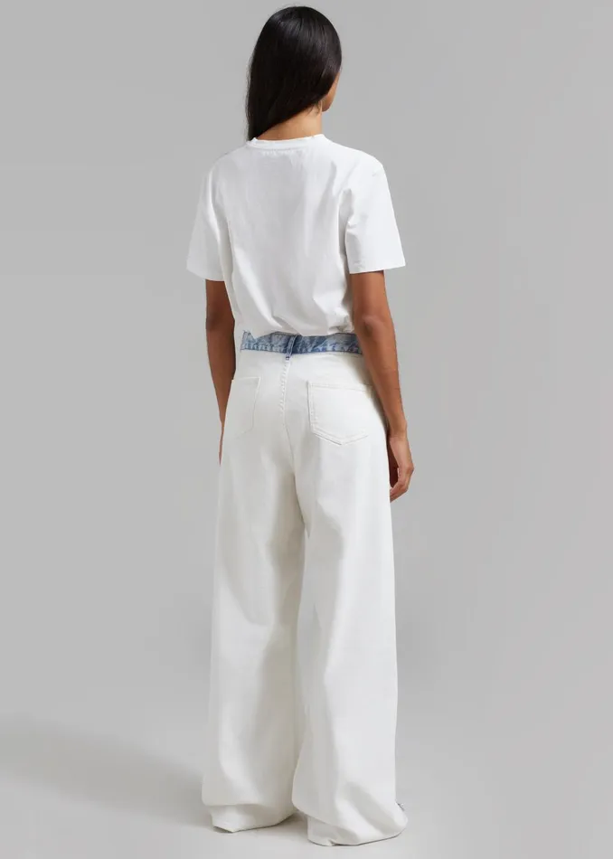 Women Hayla Contrast Denim Pants 8211 Off WhiteBlue The Frankie Shop Bottoms