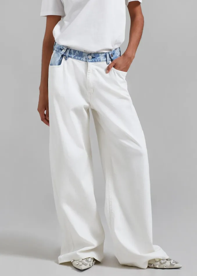 Women Hayla Contrast Denim Pants 8211 Off WhiteBlue The Frankie Shop Bottoms