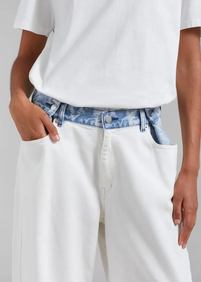 Women Hayla Contrast Denim Pants 8211 Off WhiteBlue The Frankie Shop Bottoms