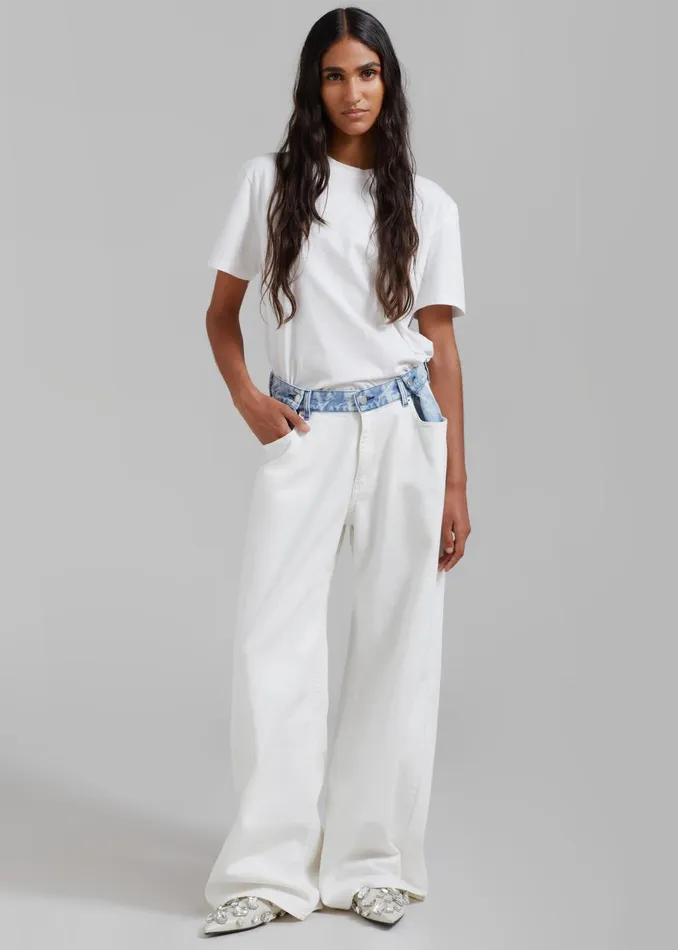 Women Hayla Contrast Denim Pants 8211 Off WhiteBlue The Frankie Shop Bottoms