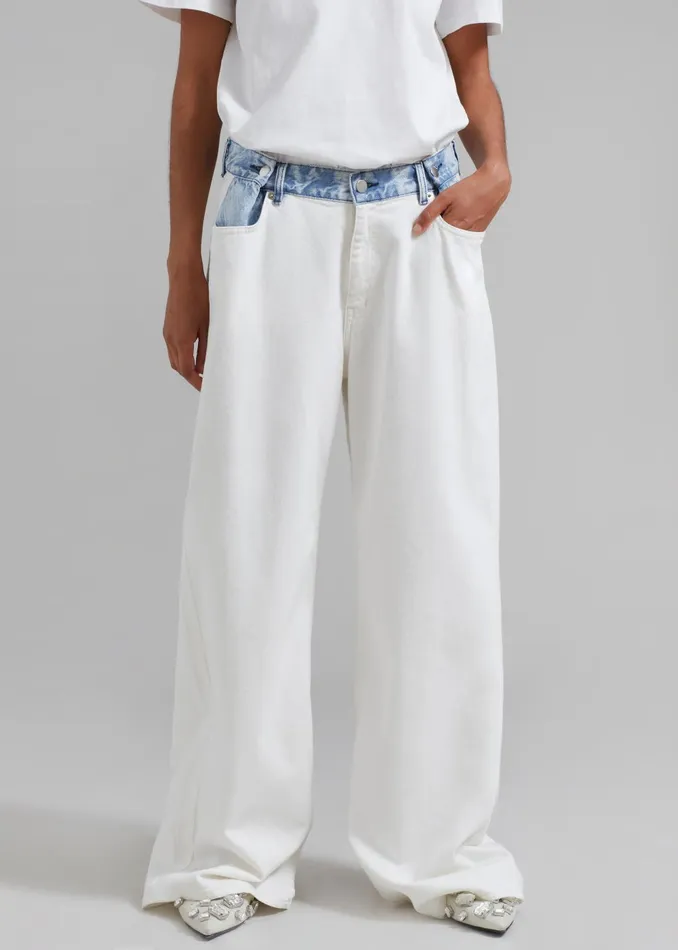 Women Hayla Contrast Denim Pants 8211 Off WhiteBlue The Frankie Shop Bottoms