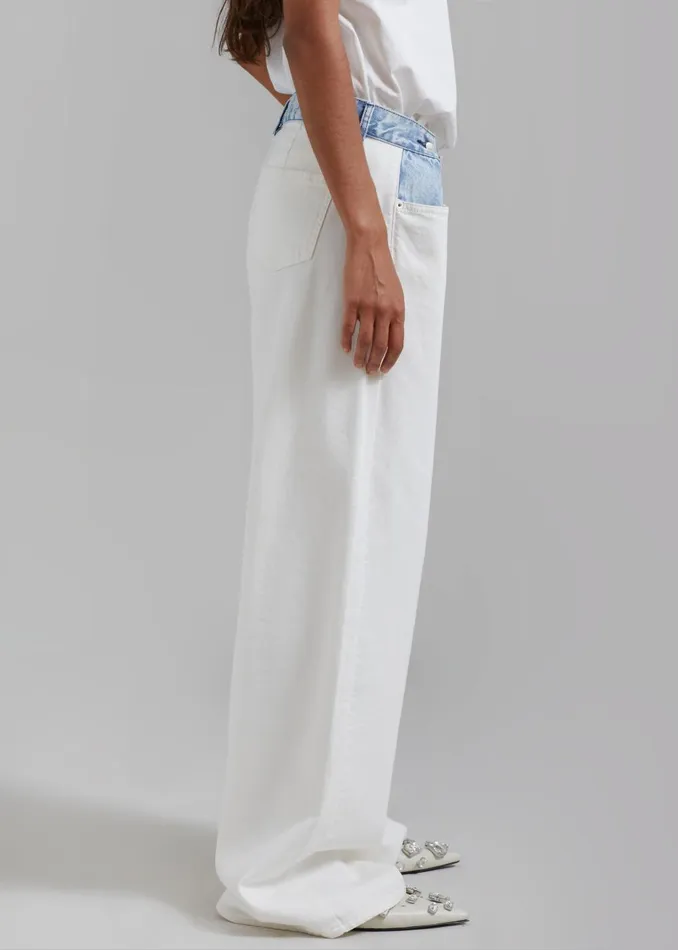 Women Hayla Contrast Denim Pants 8211 Off WhiteBlue The Frankie Shop Bottoms