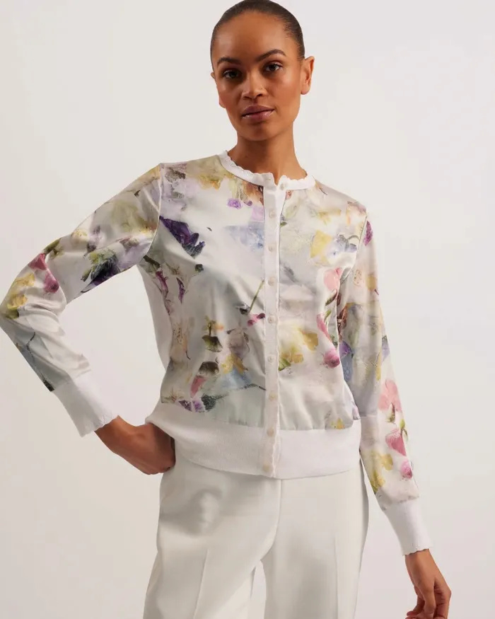 Women HAYLOU 8211 Woven Front Scallop Trim Cardigan White Ted Baker Jumpers and Cardigans Women HAYLOU 8211 Woven Front Scallop Trim Cardigan White Ted Baker Jumpers and Cardigans