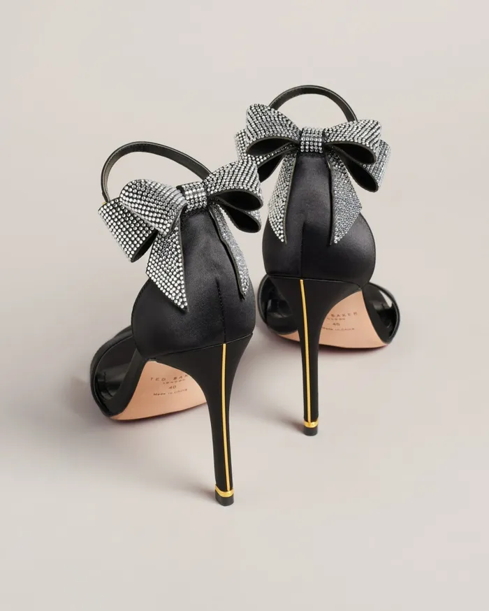Women HEMARY 8211 Satin Crystal Bow Back Sandals Black Ted Baker Sandals and Sliders