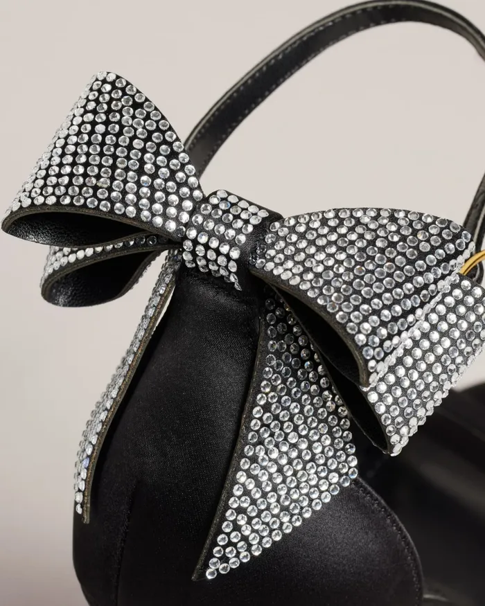 Women HEMARY 8211 Satin Crystal Bow Back Sandals Black Ted Baker Sandals and Sliders