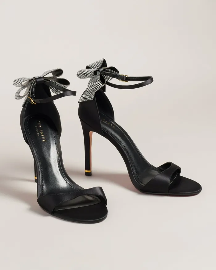 Women HEMARY 8211 Satin Crystal Bow Back Sandals Black Ted Baker Sandals and Sliders