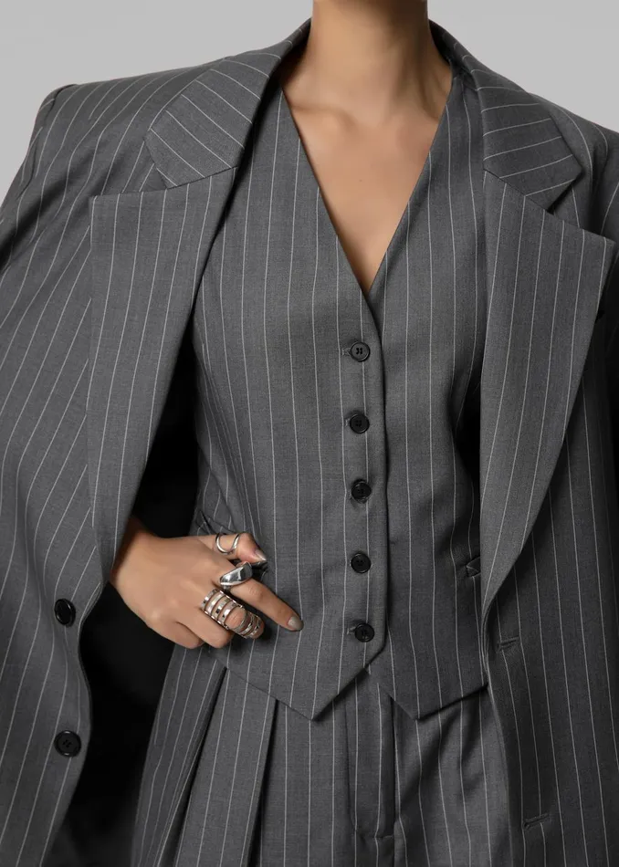 Women Holland Suit Vest 8211 CharcoalWhite Pinstripe The Frankie Shop Outerwear