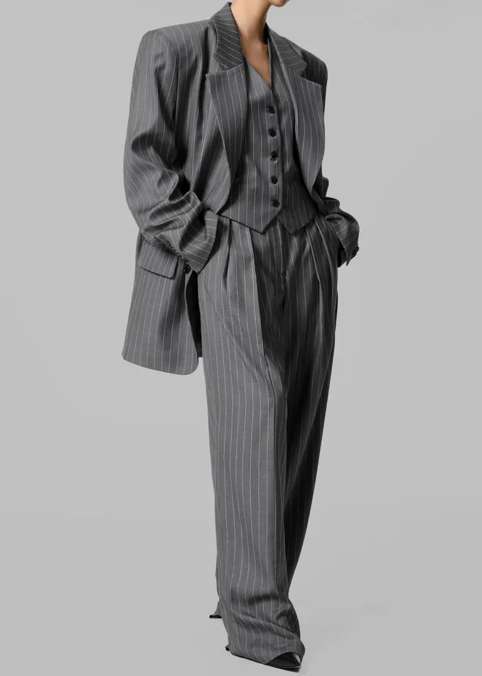 Women Holland Suit Vest 8211 CharcoalWhite Pinstripe The Frankie Shop Outerwear