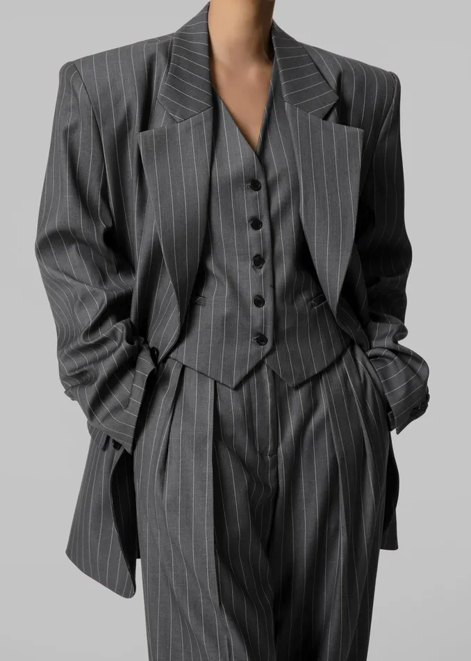 Women Holland Suit Vest 8211 CharcoalWhite Pinstripe The Frankie Shop Outerwear