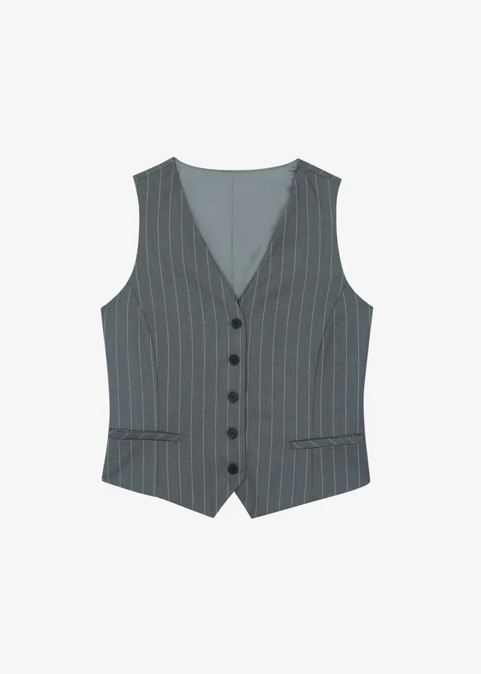 Women Holland Suit Vest 8211 CharcoalWhite Pinstripe The Frankie Shop Outerwear