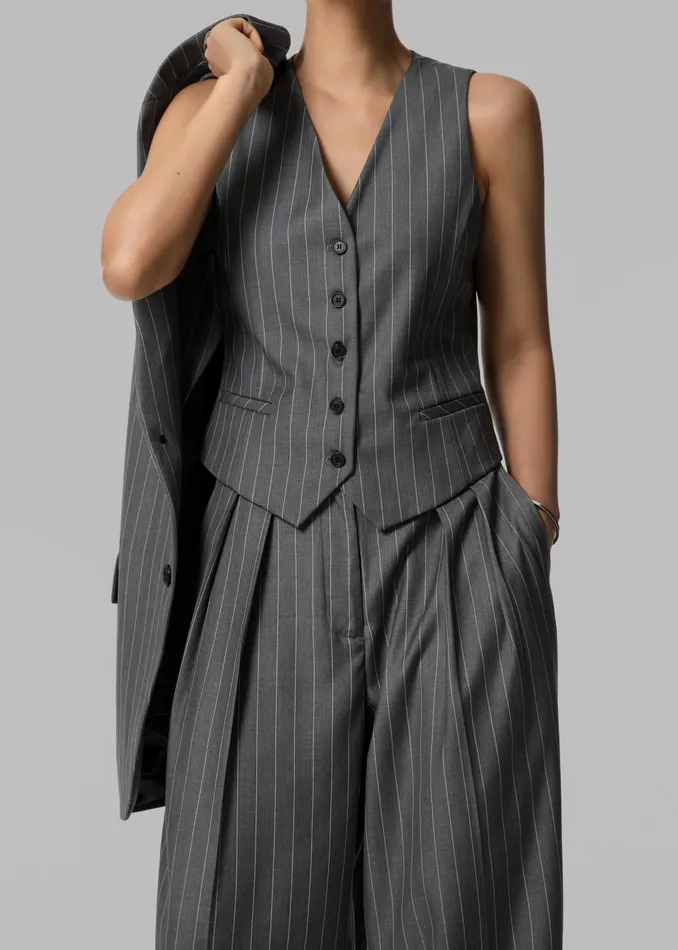 Women Holland Suit Vest 8211 CharcoalWhite Pinstripe The Frankie Shop Outerwear