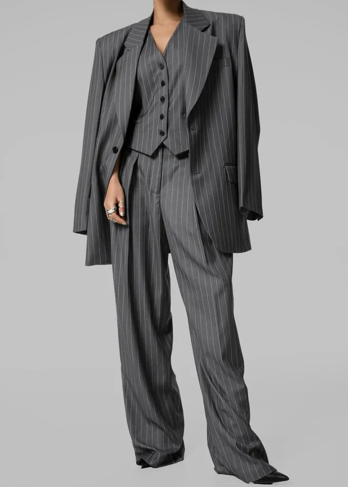 Women Holland Suit Vest 8211 CharcoalWhite Pinstripe The Frankie Shop Outerwear