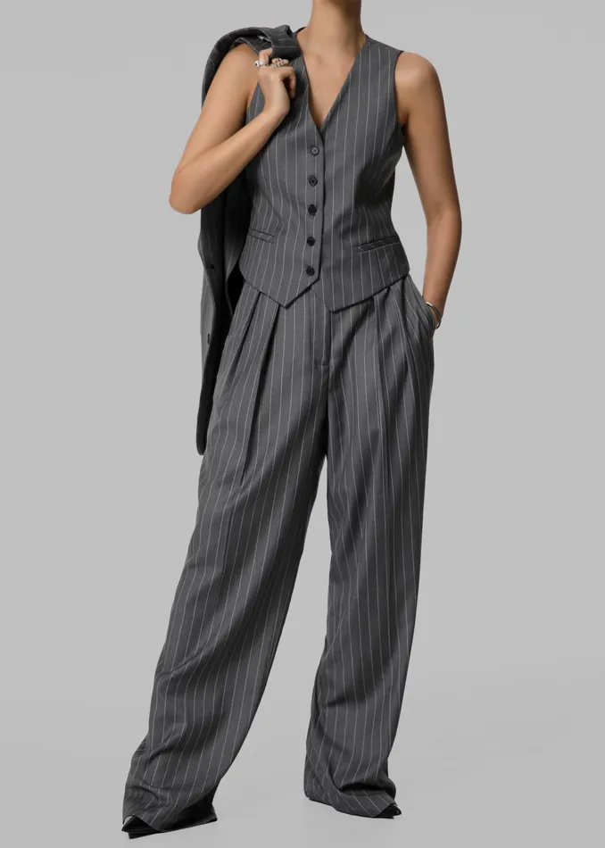 Women Holland Suit Vest 8211 CharcoalWhite Pinstripe The Frankie Shop Outerwear