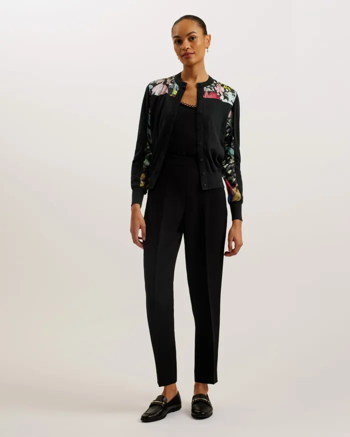 Women IILEENA 8211 Woven Floral Panel Cardigan Black Ted Baker Jumpers and Cardigans Women IILEENA 8211 Woven Floral Panel Cardigan Black Ted Baker Jumpers and Cardigans