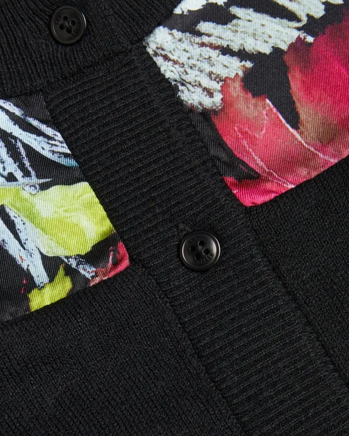 Women IILEENA 8211 Woven Floral Panel Cardigan Black Ted Baker Jumpers and Cardigans Women IILEENA 8211 Woven Floral Panel Cardigan Black Ted Baker Jumpers and Cardigans