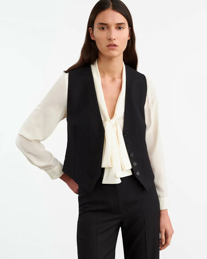 Women Jackets and Blazers Nili Lotan ANGELINA VEST Black Pinstripe