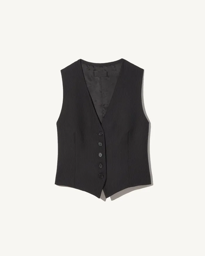 Women Jackets and Blazers Nili Lotan ANGELINA VEST Black Pinstripe