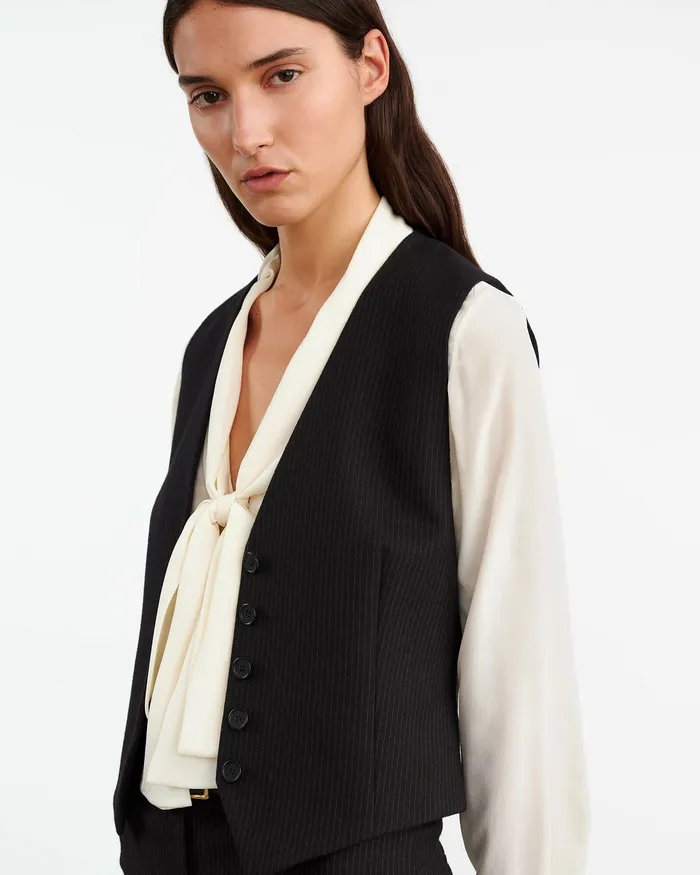 Women Jackets and Blazers Nili Lotan ANGELINA VEST Black Pinstripe