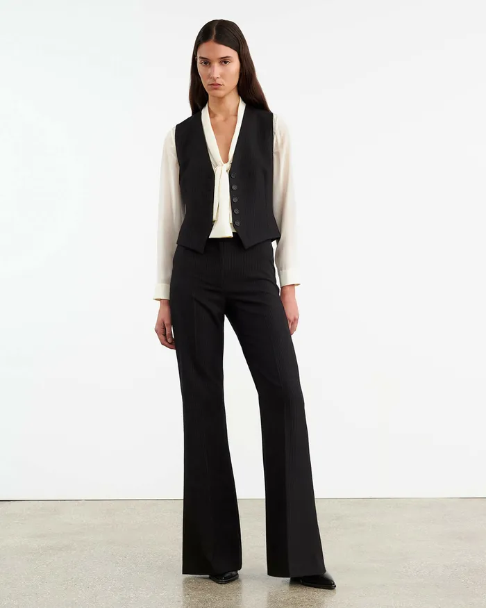 Women Jackets and Blazers Nili Lotan ANGELINA VEST Black Pinstripe