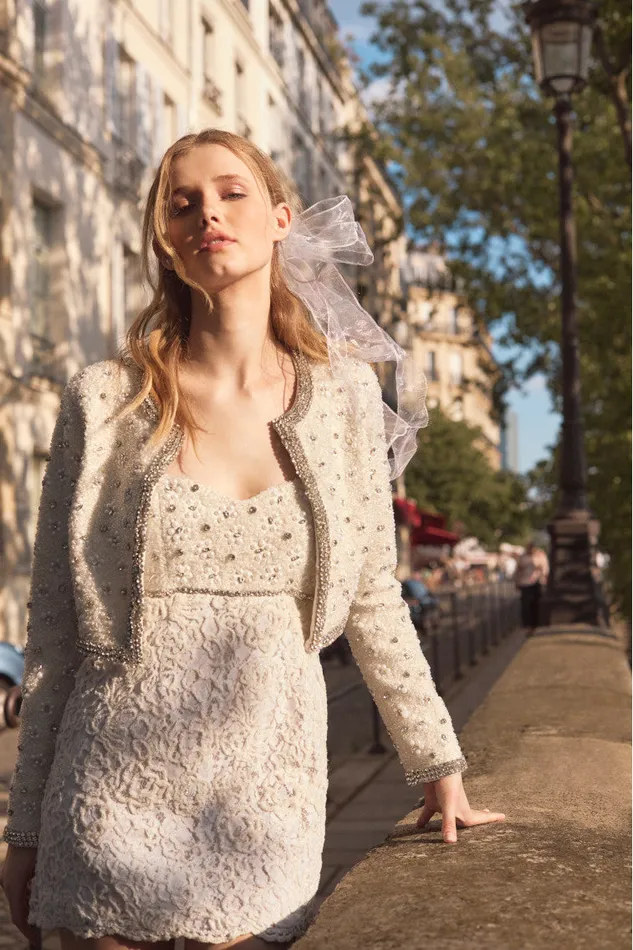 Women Jackets and Coats LoveShackFancy Cosmos Beaded Cropped Jacket Cream