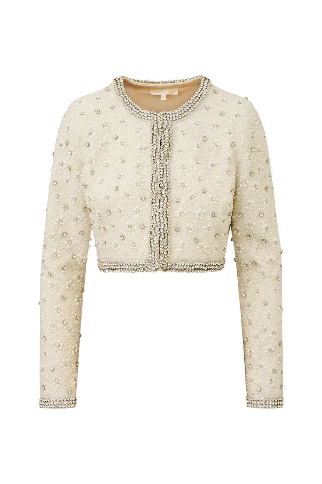 Women Jackets and Coats LoveShackFancy Cosmos Beaded Cropped Jacket Cream