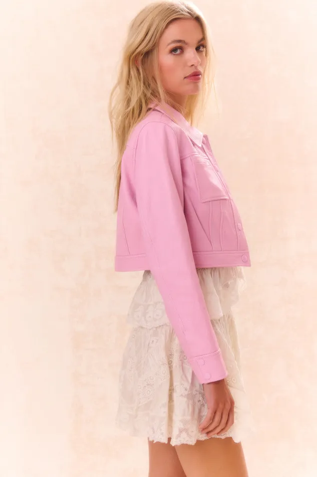 Women Jackets and Coats LoveShackFancy Crayton Leather Jacket Pirouette Pink Women Jackets and Coats LoveShackFancy Crayton Leather Jacket Pirouette Pink