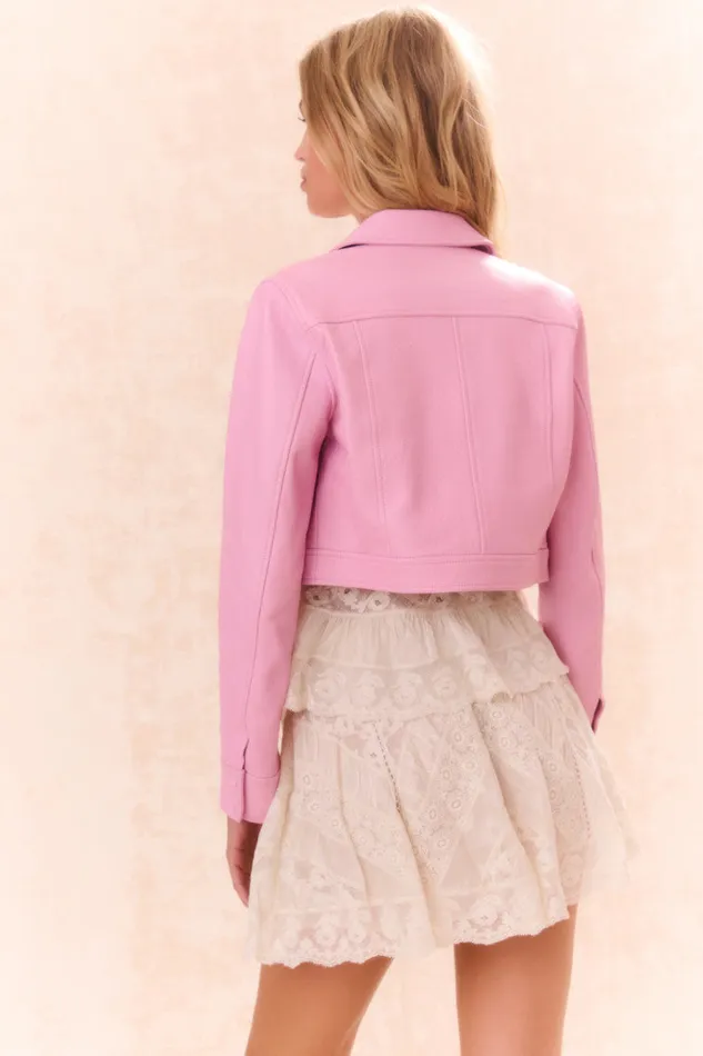 Women Jackets and Coats LoveShackFancy Crayton Leather Jacket Pirouette Pink Women Jackets and Coats LoveShackFancy Crayton Leather Jacket Pirouette Pink