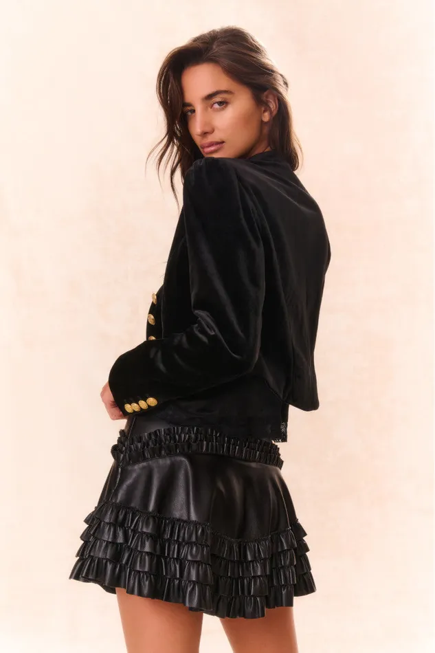 Women Jackets and Coats LoveShackFancy Pendine Velvet Military Jacket Black