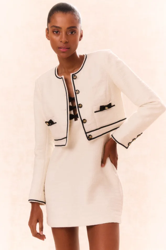 Women Jackets and Coats LoveShackFancy Talika Tweed Jacket Cream