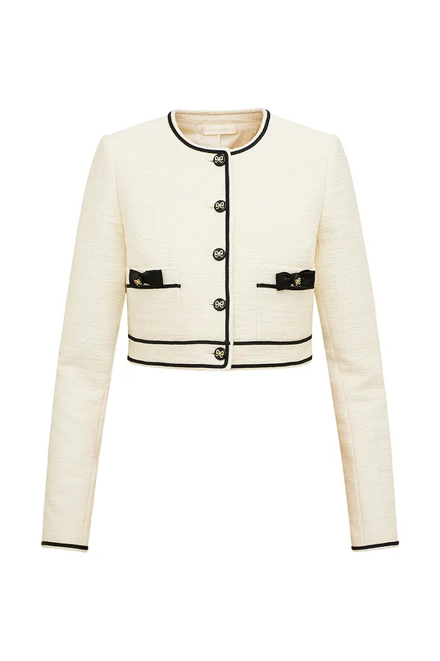 Women Jackets and Coats LoveShackFancy Talika Tweed Jacket Cream