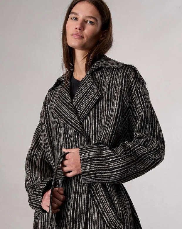 Women Jackets and Coats Rag and Bone Jennie Wool Trench Coat Black Stripe