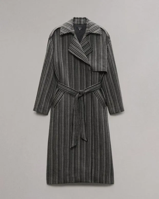 Women Jackets and Coats Rag and Bone Jennie Wool Trench Coat Black Stripe