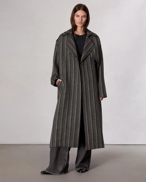 Women Jackets and Coats Rag and Bone Jennie Wool Trench Coat Black Stripe