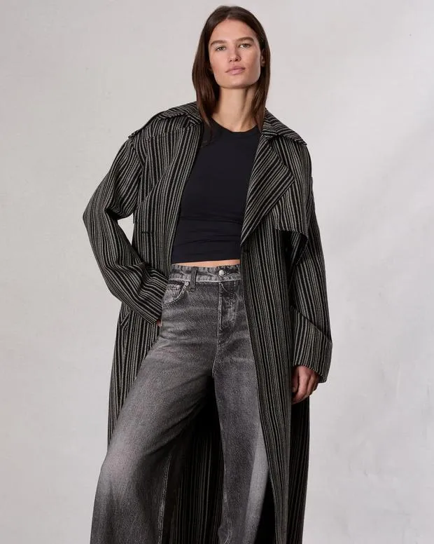 Women Jackets and Coats Rag and Bone Jennie Wool Trench Coat Black Stripe